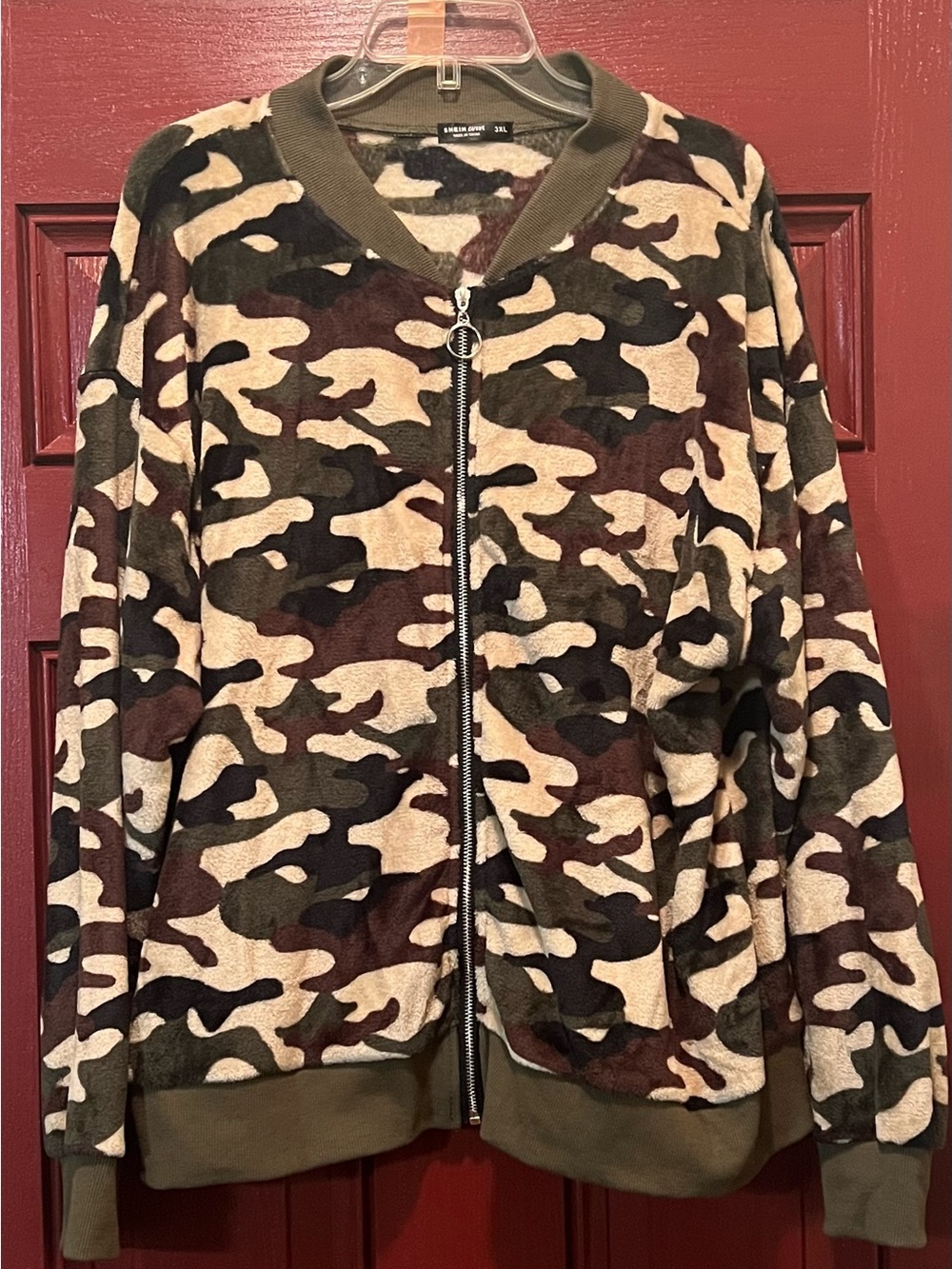 SHEIN Olive, Tan & Brown Camo Bomber Jacket